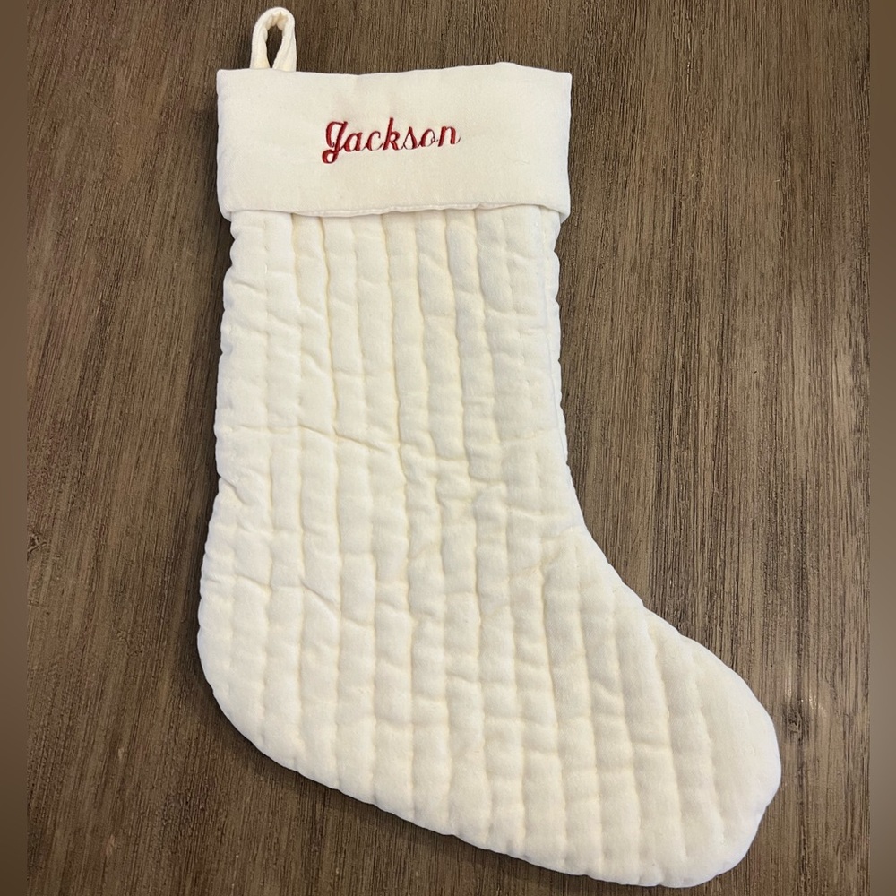 Pottery Barn Channel Quilted Velvet Stocking | Ivory | Small